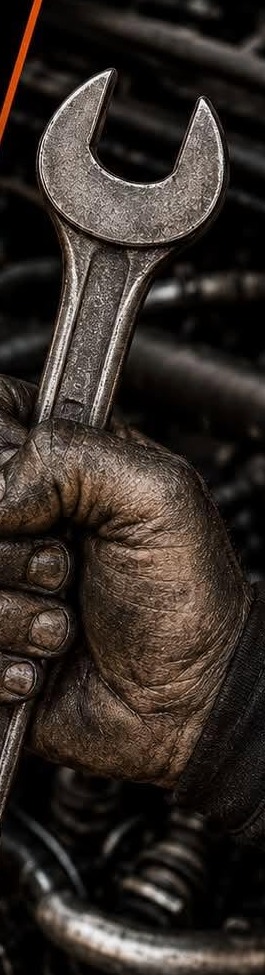 Mechanic's hand gripping a 19mm wrench